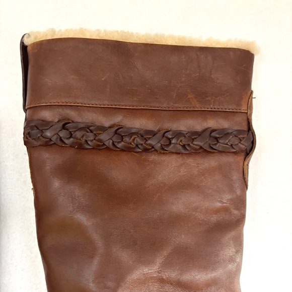 UGG Brown 70’s Sherpa Lined Studded Platform Retro Heel Leather Boots (7) - Picture 4 of 14